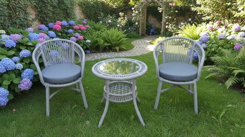 Image of India 3 Piece Outdoor Rope Patio Set with Glass Top Table & Water Resistant Cushions for Garden, Deck, Lawn, Poolside