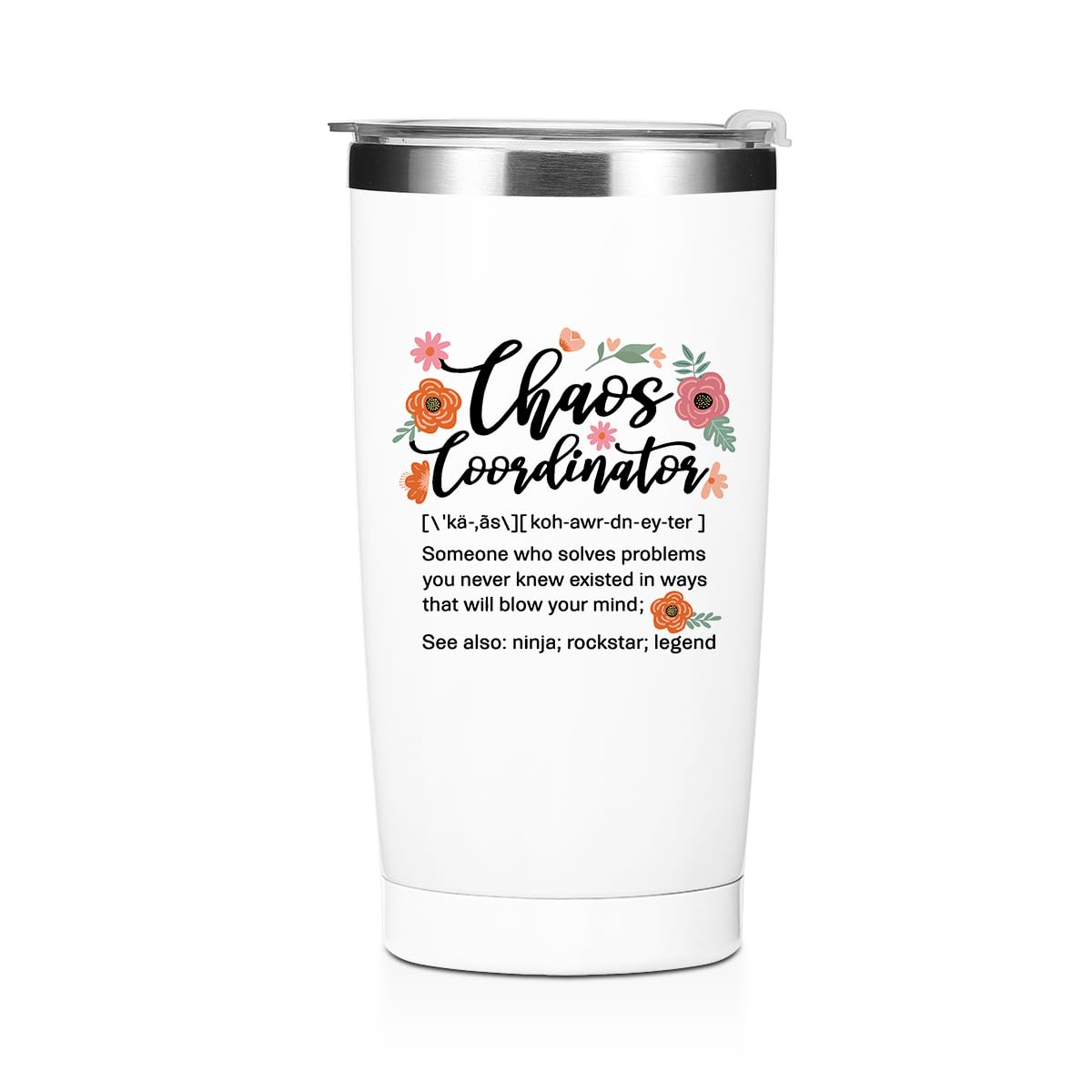 Chaos Coordinator Tumbler Thank You Gifts Water Bottle Double Wall Travel Coffee Mug Stainless Steel Vacuum Insulated Thermal Cup Boss Lady Gifts for Women Coworker Manager Birthday Christmas