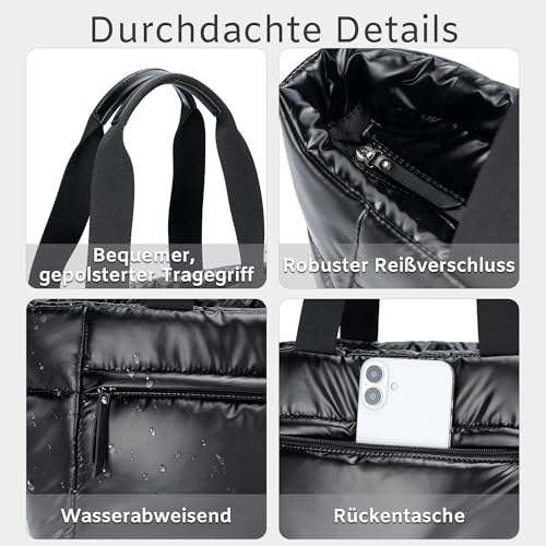 Tote Bag for Women,Lightweight Puffer Work Tote with Zipper,Quilted Shoulder Handbag for Travel Work Gym4