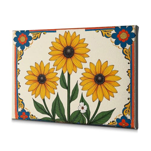 Tableau tournesols sur toile haut de gamme avec bordure florale complexe