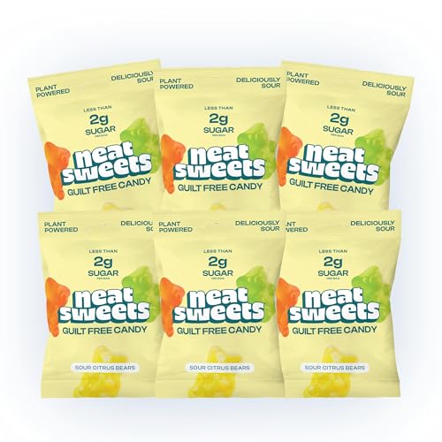 NeatSweets Vegan Sweets with Low Sugar - High Fibre, Gluten Free Plant Based Gummy Bears - 1.6g of Sugar per 50g Low Calorie No Added Sugar Guilt-Free Delicious Candy, Sour Citrus Bears x6 50g Packs