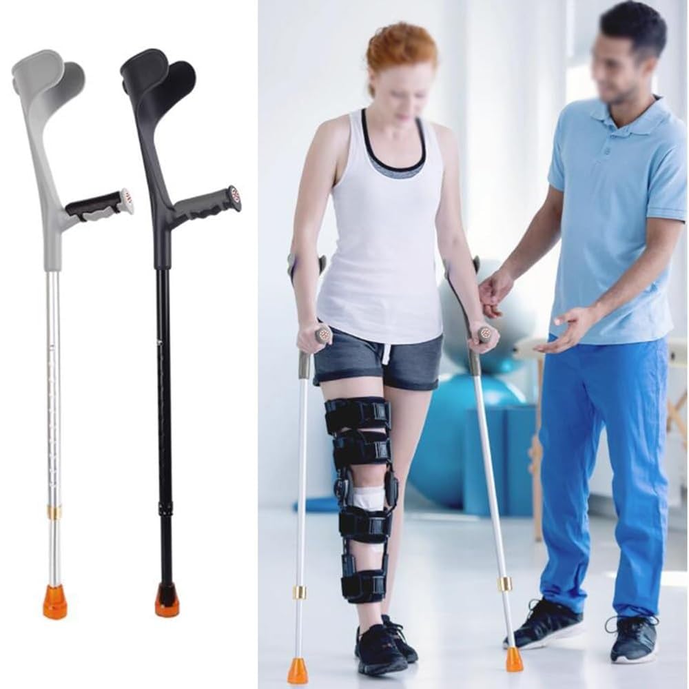 FLYUFO Stampelle Ascellari per Adulto,Stampelle Avambraccio Altezza Regolabile, stampella Ortopediche Regolabile per avambraccio per Camminare per Anziani disabili Anziani B,1PCS