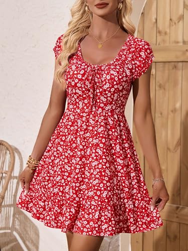 Image of HUHOT Teen Petite Women Floral Short Summer Mini Dresses with Pockets Cute Milkmaid Sundress 2026