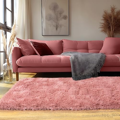 Runner Rugs for Bedroom 2x6 Rug Runners for Hallways Non Slip Soft Shag Bedside Rug, Fluffy Area Rug Throw Rugs for Living Room, Floor Carpet Runner for Nursery Kids Dorm, Blush