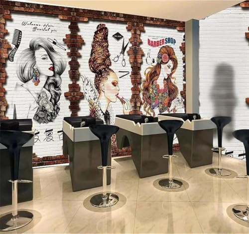 Tzxztt Retro Rojo Pared De Ladrillo Personas Peluquería Papel Pintado 3D Seda Texturizada Primera Calidad Neutros Material Ideal Para SalóN Dormitorio-430cm×300cm