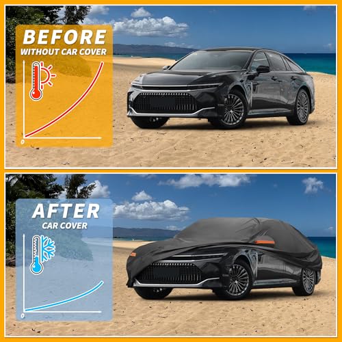 Image of Car Cover Waterproof All Weather Sun Rain Protection Full Exterior Cover for Toyota Crown Sedan 190T-PU Black with Left Side Zippers