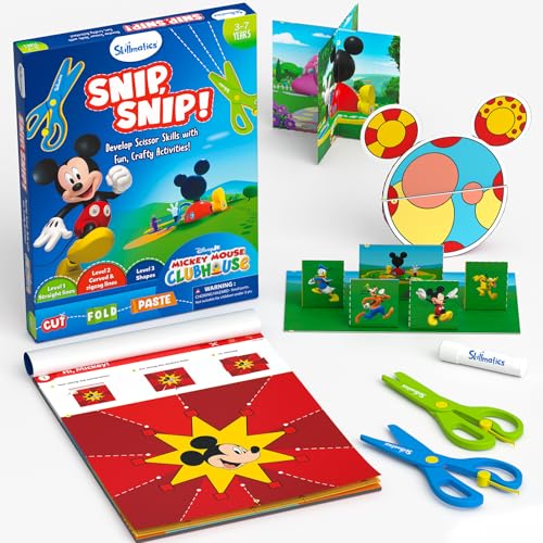 Image of Skillmatics Scissor Skills Activity Book - Snip Snip Mickey Mouse Clubhouse, 25 Fun Cutting & Creative Activities, 2 Child-Safe Scissors, Fine Motor Skills Craft Kit, Gifts for Kids Ages 3, 4, 5, 6, 7