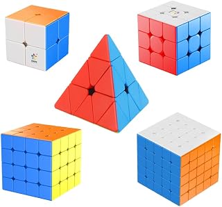 Cuberspeed 5 Pack WCA Magic Cube Set - 2x2, 3x3, 4x4, Pyramid Stickerless Speed Cubes for Kids & Adults