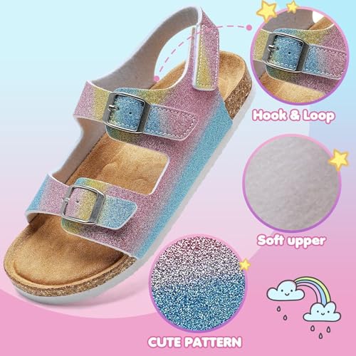 Image of Torotto Toddler Kids Sandals Boys Girls Cork Footbed Sandals with Adjustable Buckle Casual Slides Open Toes Flat