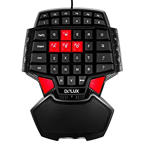 DeLUX T9 46-Key Professional Ergonomic Singlehanded Mechanical Gaming Keyboard for PUBG Moblie/Fortnite