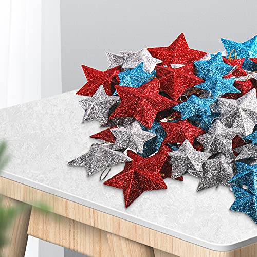 60 Pieces Silver Red Blue Patriotic Stars For 4Th Of July Glitter Star Independence Day Labor Day Memorial Day Hanging Decorations Craft Ornaments, 2 Inch, 3 Inch #TOP6