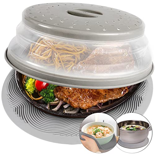 Comparison: Best Microwave Cover For Food 11 2 in 1, Aidacom Microwave Place Mat & Food Cover- Mat as Bowl Holder, for Splatter Guard, Multi-use: Silicone Trivet, Pot Holders, Drying, Baking, Utensils Rest for Kitchen Counter, Grey