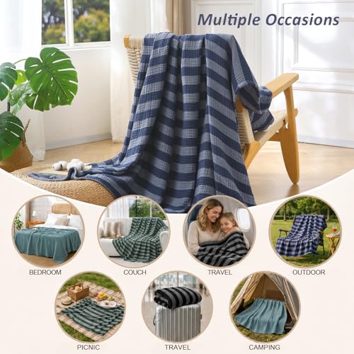 Image of EMME Cotton Muslin Blanket Couch 4-Layer Breathable Gauze Soft Lightweight Bed Blankets Adults Dark Navy Throw XL (50 inch x 70 inch)