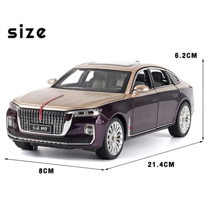 Image of HONGQI RED Flag H9 1:24 Diecast Scale Model Metal Pull Back Toy car for Kids with Openable Doors & Light, Music Toy Vehicle for Kids - Colors as Per Stock(Design-62)