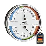 TFA Dostmann Analoges Thermo-Hygrometer, 45.2040.42, zur Kontrolle von Temperatur und Luftfeuchtigkeit, gesundes Raumklima, mit Komfortzonen, silber