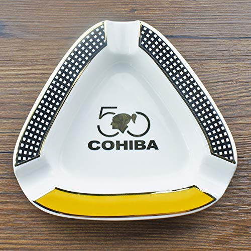 Cigar Ashtray Triangle Montecristo - Large Outdoor Cigars Ashtray for Patio/Outside/Indoor Ashtray (White)