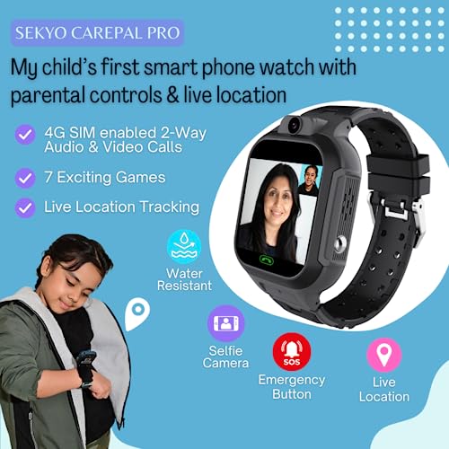 Image of sekyo Carepal Pro Smart Watch for Kids, Boys, Girls and Boys with Many Smart Features, Video Calling, Location Tracking(Carepal pro Black and S23 Ultra Black Combo for Men and Kids)