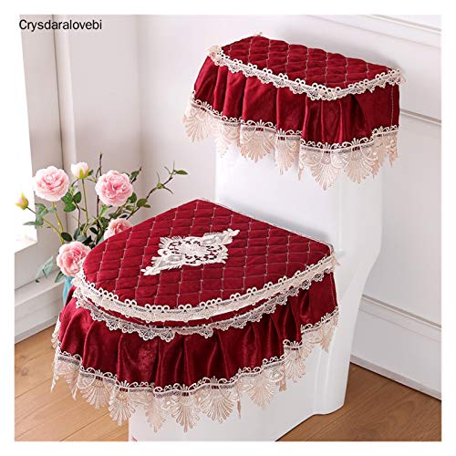WAYYQX Toile Sitzbezug Pads 3 Stück WC Sitzbezug Matte Farmhouse Stil Spitze U Typ WC Dreiteiliges Set Badezimmer WC… – Bild 4