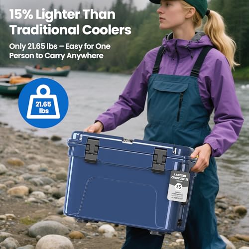Image of Rotomolded Hard Cooler, Portable Small Ice Chest with 3-Inch Insulation, Heavy-Duty Beach Cooler for Camping, Fishing, Boating, Picnic, BBQ, Travel