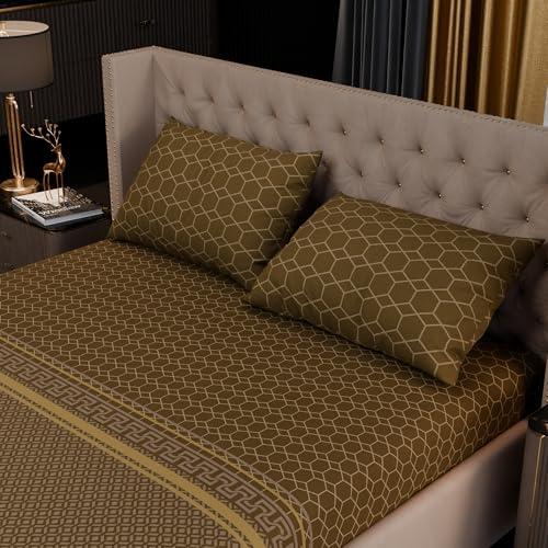 Image of Stoa Paris 100% Bamboo Cotton King Size Fitted Bedsheet with 2 Pillow Covers, 200TC Printed Bed Set, Breathable, All-Season Comfort, Home Decor, Imperial Grandeur -Sienna Pavilion(182cmx198cm+30cm)