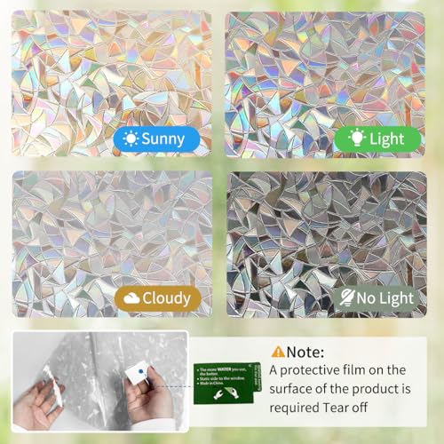 Zindoo Rainbow Window Film - 3D Stained Glass, Frosted Privacy, Anti-UV Static Cling for Home Office 44.5x200cm - Image 5