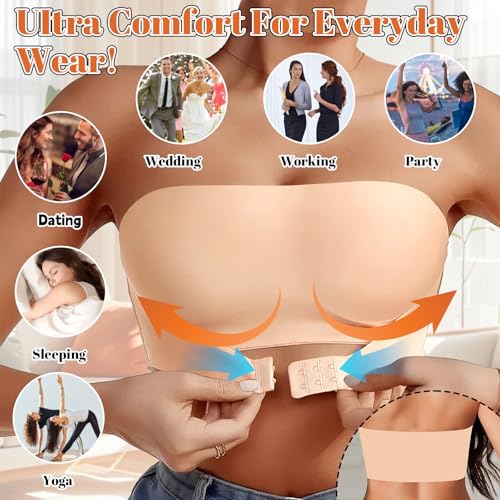 Jadyon Women's Strapless Push Up Bra, Strapless Bras for Women, Strapless Bras for Large Breasts, Push Up Lift Multiway Nude Push Front Fastening Br for Everyday Wearing Party Wedding(XL) - Image 5