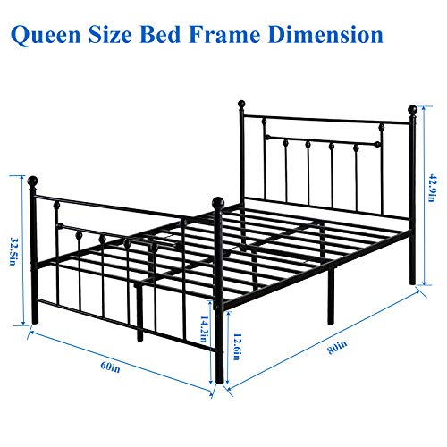 Vecelo Queen Size Bed Frame Metal Platform Mattress Foundation With Headboard Footboard,Victorian Vintage Style,Easy Assemble,Black #TOP1