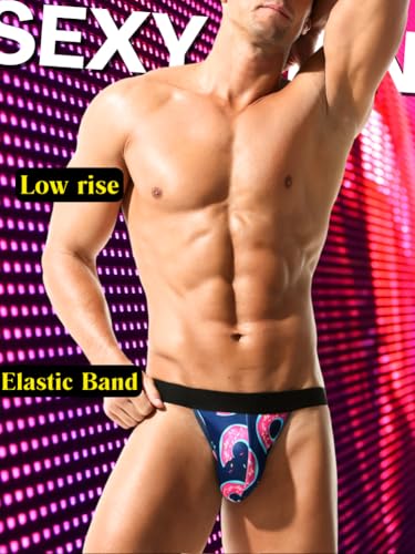 Men's Fun Printed Jock Straps, Low-Rise Double-Layered Wide Belt, Sexy Pouch Underwear Thong Lingerie3