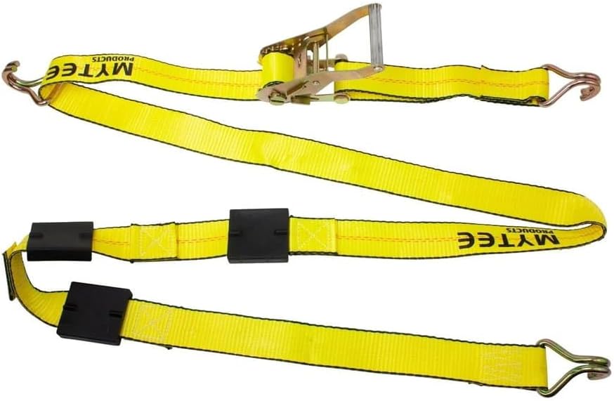 Mytee Products 8 Pack 2" x10' Car Tie Down Straps for Trailers with Ratchet - 5,000 LBS Breaking Strength Over The Tire Wheel Straps for Auto Car Haulers, UTV, Truck Trailer Bed