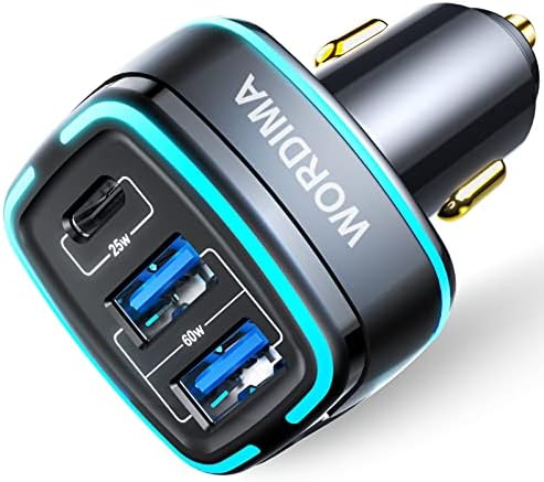 85w USB C Car Charger,WORDIMA USB Car Charger 3Port Fast Charger Cigarette Lighter USB Adapter Compatible with iPhone 14 13 12 Pro Max iPad Pro,Google Pixel,Oneplus,Samsung Galaxy S21,MacBook Pro Air