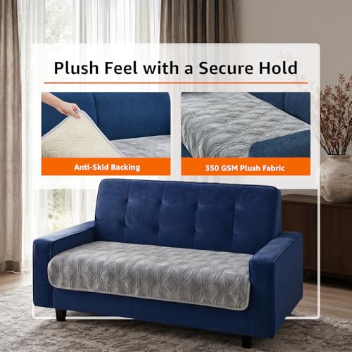 Image of Amazon Basics - Velvet Quilted Make Your Own Sofa Cover |70 x 120 cm|Microfiber Sofa Slipcover (Grey, 2 Seater)