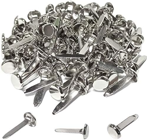 100 Pcs Brass Paper Fasteners, 8x17mm Plated Mini Brads for Scrapbooking Crafts DIY Projects (Silver)