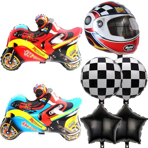 7 Stück Motorsport Ballon-Set - Helm Racing Reifen Geburtstag, Auto Ballons Rennwagen Ballons Party Supplies Dekorationen, Aluminiumfolie Geburtstag Ballon