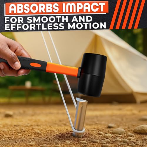 Image of Rubber Mallet Hammer 24 Oz, Soft Face Non-Marring Head (Orange) | Large Mallet with Anti-Vibration Non-Slip Grip; for Flooring, Decking, Fencing, Cabinets, and Furniture Assembly