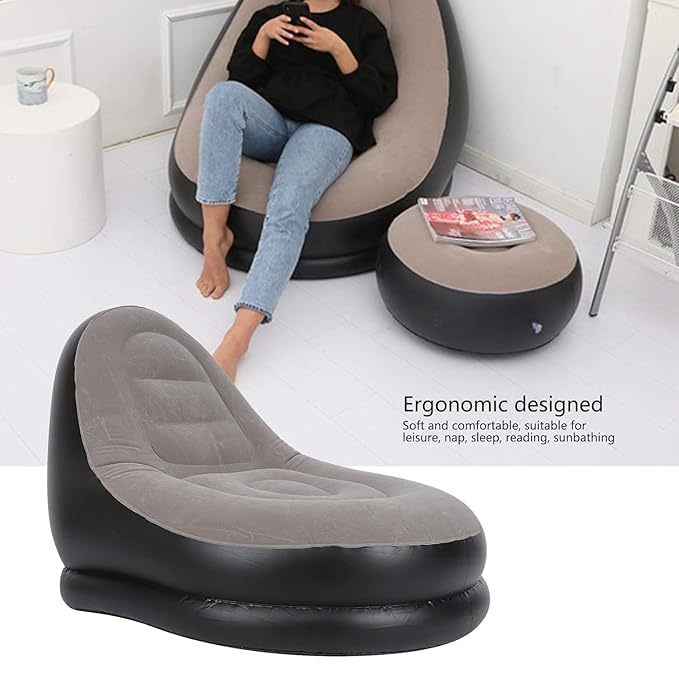 DTR Creation Inflatable Lounge Chair for Adults, Foldable Air Couch Sofa, Grey, 40D x 30W x 10H CM, Modern Style, Loveseat, 150 KG Weight Capacity, PVC Material 4