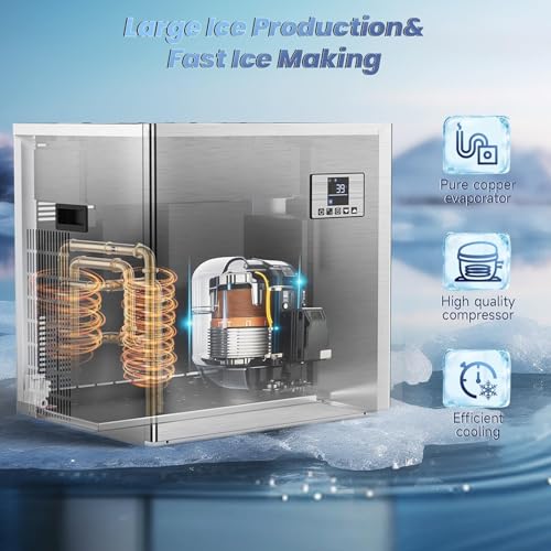 Image of Commercial Ice Machine 650LBS /24H,Storage 400LBS,Large Industrial Ice Maker,Ice Ready in 5-15min,with Self-Cleaning Mode,with Timing Function,12 Levels of Ice Thickness Adjustment,Stainless Steel