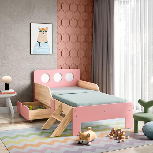 Alex Daisy Engineered Wood Matte Texas Kids Bed with Drawer 1-7 Yrs.(Pink)