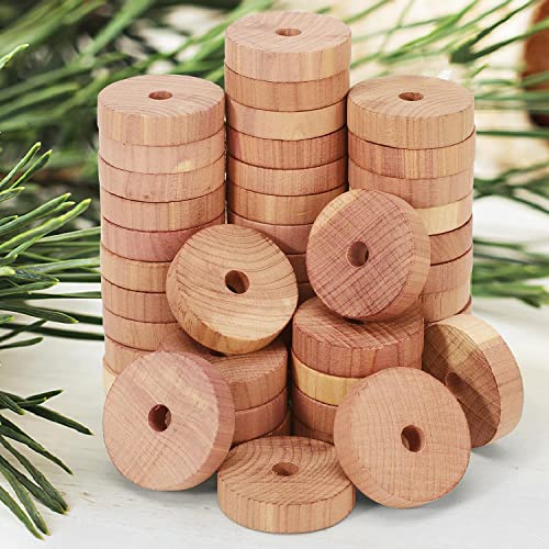 ELECDON Natural Cedar Wood Rings Moth Repellent, Organic Chemical-free Anti-mite mold agent Hanging Cedar Blocks, 100% Aromatic Cedar Rings for Wardrobe Locker Drawers Car 45Pcs
