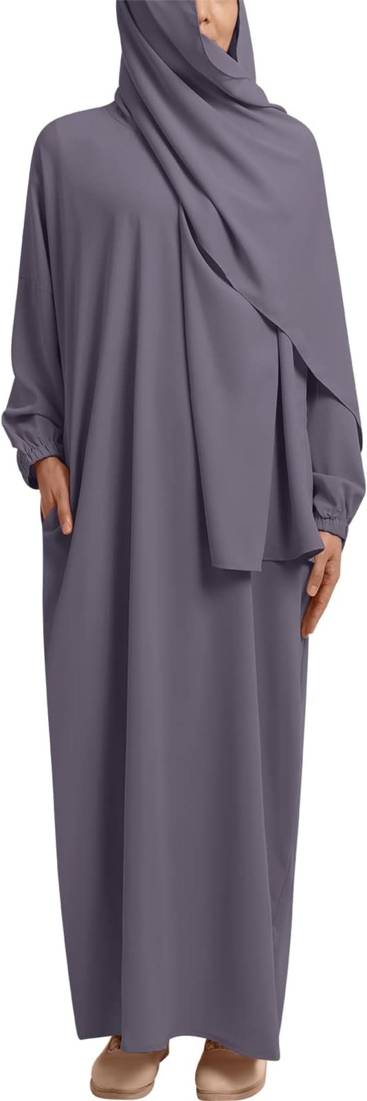 Odizli Abaya Muslim Women Long Sleeve Ramadan Long Prayer Hijab Dress