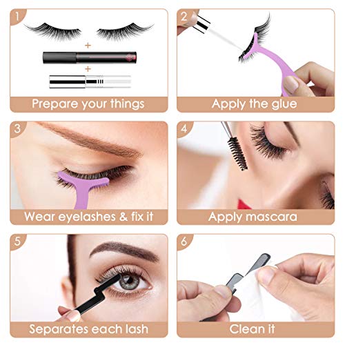 SENXILLER Eyelash Comb Metal Teeth and Folding, False Eyelash Applicator Tool Extension Tweezers Remover Clip Tweezers Nipper(Purple & Yellow)