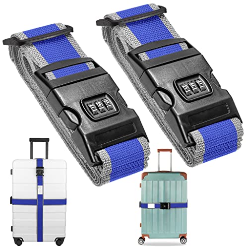 2 Pièces Sangle pour Valise, Réglables Sangles à Bagage avec Serrure à Combinaison et Boucle, Sangle Valise Voyage avec Etiquettes à Bagage, Accessoires de Voyage pour Valise de 20-32 Pouces Cover