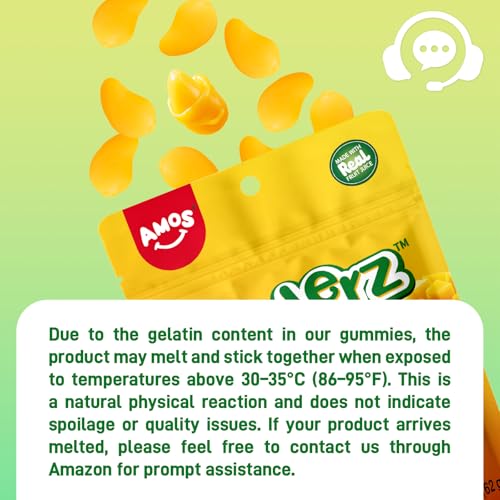 Amos Peelerz Mango Gummy Candy, Peelable Mango Gummy Candy, Resealable 2.19oz Bag (Pack of 8)