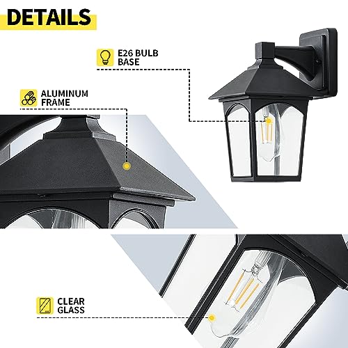 Outdoor Wall Light Fixtures Exterior Sconce Lamp with Glass Shape, 2-Pack Waterproof Outside Lantern for Porch Garage Doorway Entryway Patio