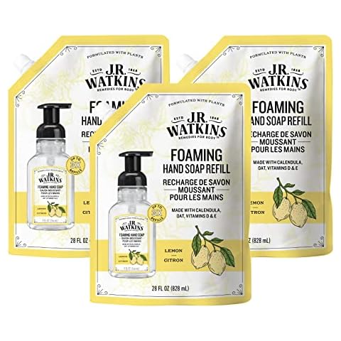 J.R. Watkins Foaming Hand Soap Refill, Moisturizing Foam Hand Wash, All Natural, Alcohol-Free, Cruelty-Free, USA Made, Lemon, 28 fl oz, 3 Pack Cover