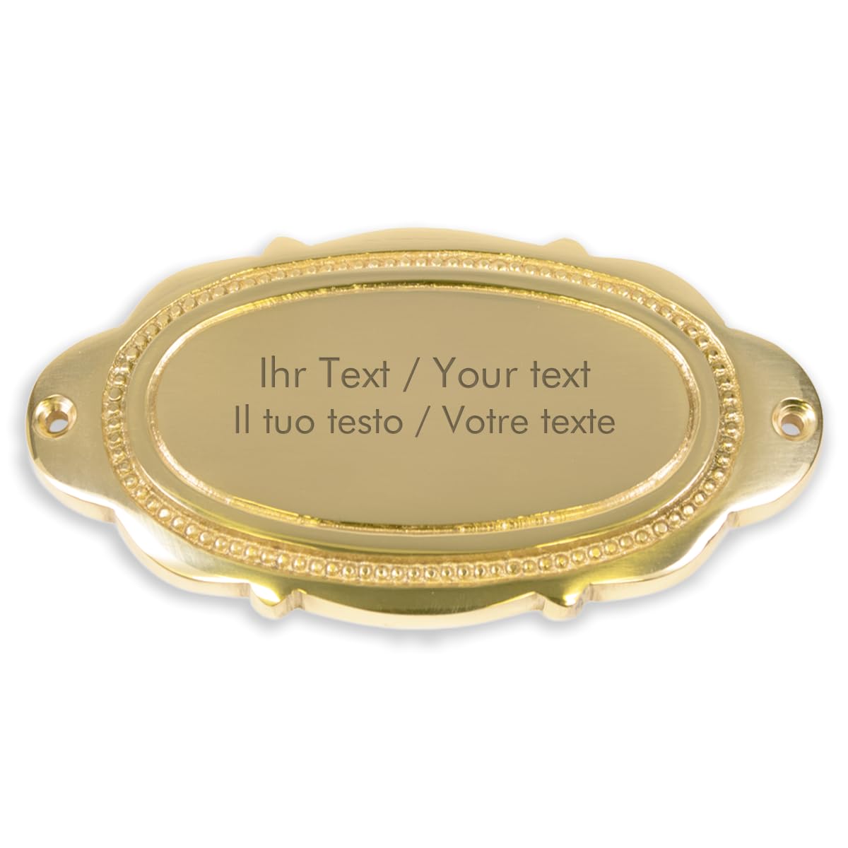 Targhetta per porta in ottone con incisione personalizzata, 117 x 62 mm, ovale con decorazioni – Targhetta in ottone, targhetta per porta, targhetta con nome con testo personale