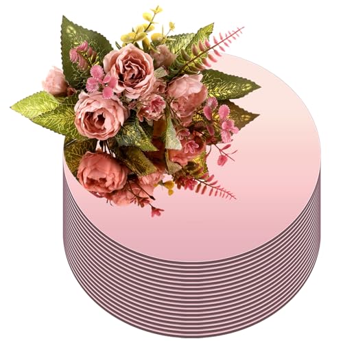 Image of Thyle 12 Pcs 10 Inch Acrylic Round Mirrors for Tables Centerpieces Circle Mirrors Candle Plates for Wall Wedding Table Centerpieces for Baby Shower Party, Thickness 1 mm (Rose Gold)