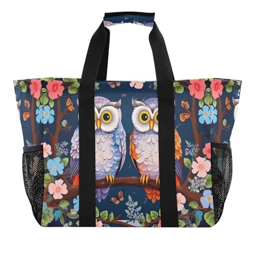 Owls on Floral Branch Large Beach Bag Waterproof Beach Tote Bags for Women Travel Gym Pool - Main Image