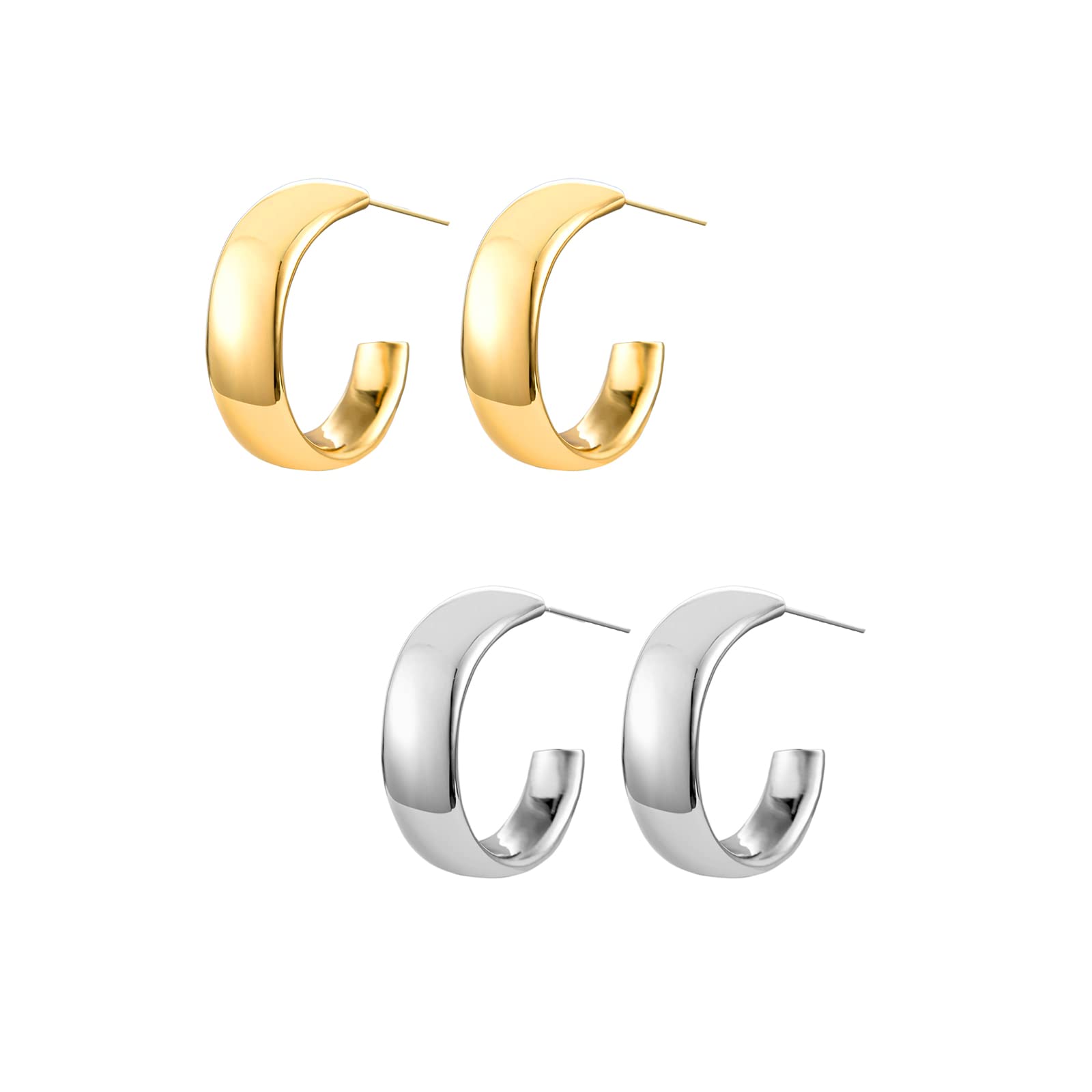 EQLEF Aros Pendientes Gruesos para Mujer, Pequeños y Gruesos Pendientes de Aro de Oro y Plata para Niñas Pendientes de Tuerca de Plata de ley para Regalos de Dama