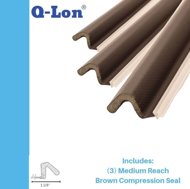 Q-Lon 96 Inch Replacement Compression Kerf Weather Stripping for a Complete Door (Medium Reach, Brown)