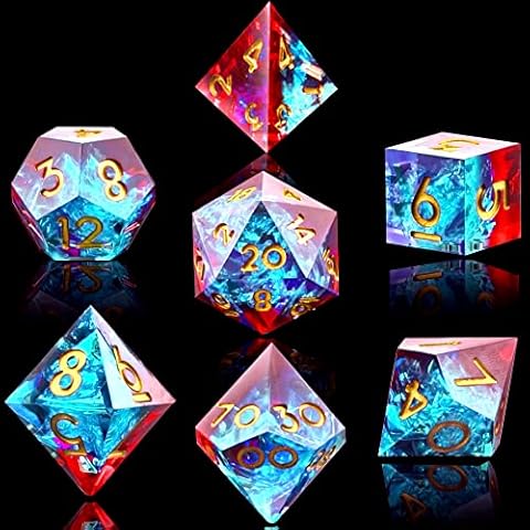 SIQUK 7 Stück Polyedrische Würfel Set 7 Polyedrische Würfel D4 D6 D8 D10 D12 D20 D% Spielwürfel für Dungeons and Dragons DND RPG MTG, Flammenrot & Eisblau Cover